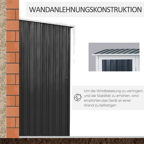 Abri de jardin en acier avec porte, gris anthracite, 142 x 84 x 189 cm, cabanon extérieur compact (1/5)