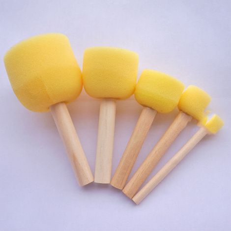 Brosse En Éponge Ronde - Manche En Bois - Pour Art En Points Stippling Et Pochoir - Lot De 5 (1/4)