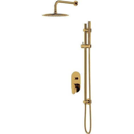 Cersanit Inverto - Set de douche avec mitigeur encastré, avec corps d’encastrement, diamètre 25 cm, 2 jets, doré S952-007 (1/3)
