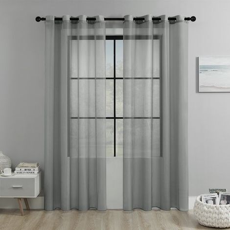 Rideaux en deux parties, voilages plissés, rideaux d'intérieur transparents, adaptés aux chambres, salons, balcons et autres pièces de la maison, Gris - 100200 (1/5)