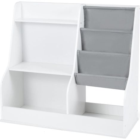 Estantería infantil con compartimentos de tela de 3 niveles, color blanco