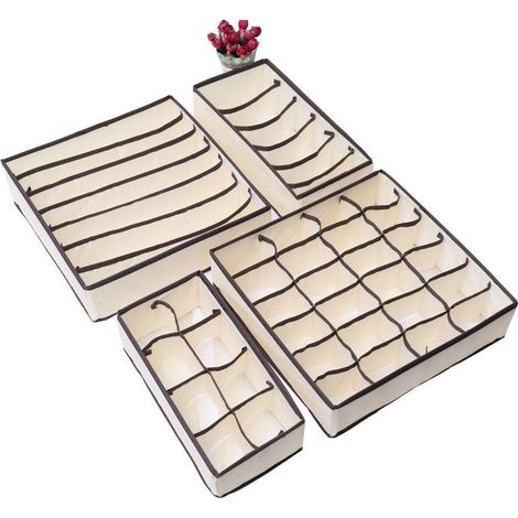 Lot de 4 boîtes de rangement pliables en filet pour sous-vêtements domestiques (1/3)
