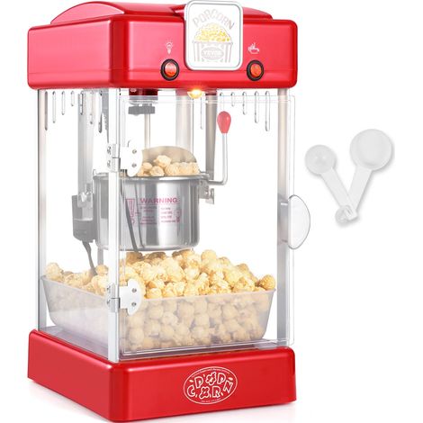 Machine à Pop Corn 300 W, Appareil à Pop-corn de Comptoir Électrique, Bol de 71 g pour 3,8 L par Lot, avec Porte en PP, 2 Cuillères et Plateau, Style Cinéma, pour Fête Magasin Soirée, Rouge (1/5)