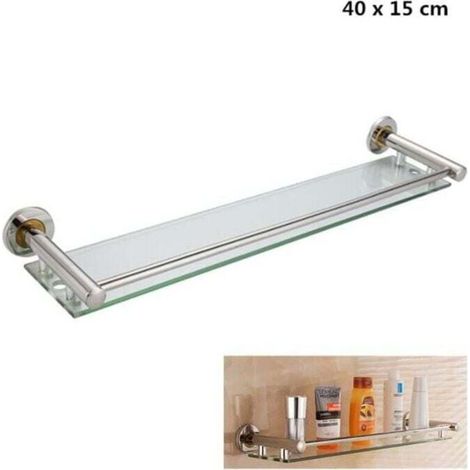 Etagère de salle de bain en verre, étagère murale en verre à faible encombrement 40X15 cm (1/4)