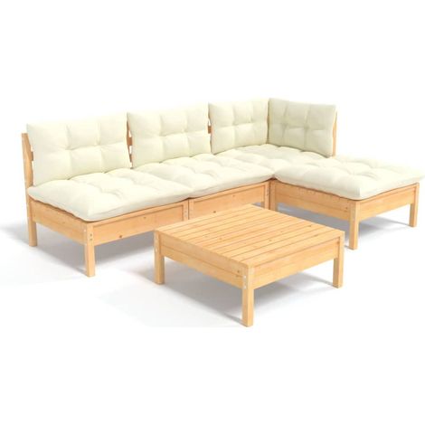 Maison Exclusive - Salon de jardin 5 pcs avec coussins crème bois de pin (1/5)