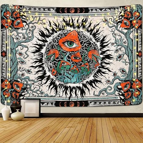 BEBUSINGOTO Tapisserie champignon/soleil brûlant, yeux hippies, mandala, vigne, phases de lune, tapisserie murale à suspendre (130 x 150 cm) (1/5)