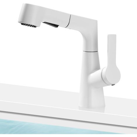 Robinet Cuisine Douchette Mitigeur Cuisine Pivotante à 360 Robinet 3 Modes Salle Bain Haut Peut avec Monotrou L'Eau Froide et Chaude pour Évier Cuisine Ou Lavabo Blanc (1/5)