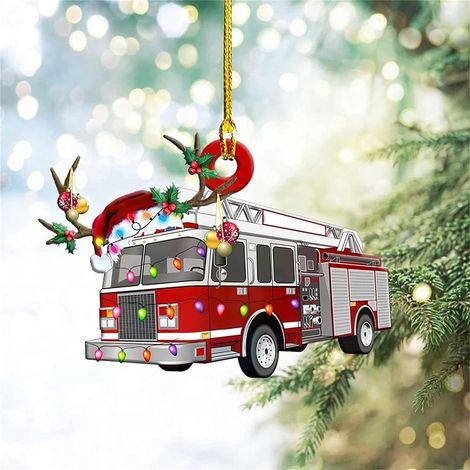 Weihnachtsbaum-Anhänger, Hängedekoration, Geschenk, personalisiert, Feuerwehrwagen, Fahrzeug, LKW, Boot, Bagger-Anhänger (1/5)