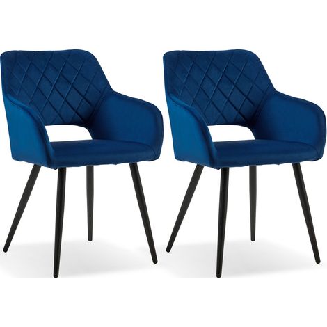 Dining Chairs,2x Velvet Upholstered Kitchen Counter Chair, Lounge Reception Chairs for Dining Room, Blue (1/5)