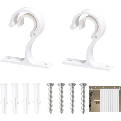 Lot de 2 Support Tringle Rideaux Plafond Mur, Fixation Tringle Rideau Robuste en Alliage Aluminium de 20 à 28 mm avec Vis Accessoires Rideaux Support Barre Rideau pour Salon Chambre Dressing(Blancs) (1/5)