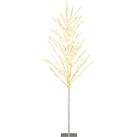 Albero di Natale artificiale con 168 luci LED calde picchetti in metallo Albero di betulla 186cm Argento (1/5)