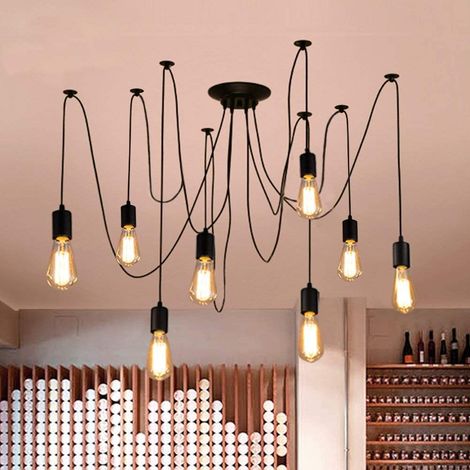Lampadario a Sospensione, Spider Lampadario a Soffitto, Illuminazione Pendente per Cucina Isaland Camera da Letto Nero - 8 Luci, 200cm