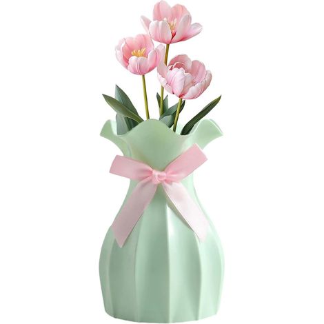 Petite Vase Moderne Décorative 14,5 cm, Forme Ondulée Verte, Décoration de Table Intérieure, Fleurs et Plantes (1/5)
