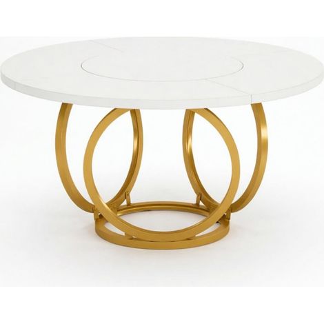 Tavolo da pranzo rotondo bianco e oro con base geometrica in acciaio, in MDF, per 4-6 persone (1/4)
