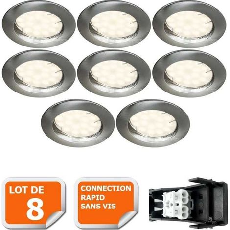 Lot de 8 spot led encastrable complète ronde fixe alu brossé blanc neutre eq. 50w (1/5)