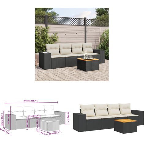 Salon de jardin 5 pcs avec coussins noir résine tressée - Salon De Jardin - Meuble De Jardin - Mobilier Extérieur - Set Salon De Jardin - Résine Tressée - Home & Living