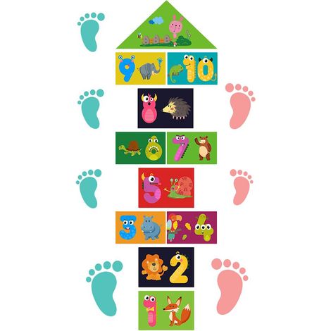 Lot de 3 stickers de sol pour enfants, motif animaux et insectes, jeu de marelle pour salon et couloir (1/5)