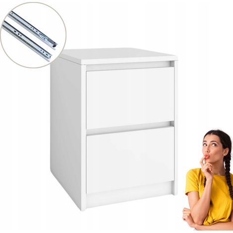 Mesita de noche Alaska blanca con 2 cajones  Frentes sin tiradores 41 x 52,2 x 43 cm (1/5)