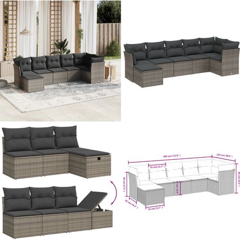 Salon de jardin avec coussins 7 pcs gris résine tressée - Ensemble Salon De Jardin - Salon De Jardin Extérieur - Mobilier De Jardin - Canapé Jardin - Résine Tressée - Home & Living (1/5)
