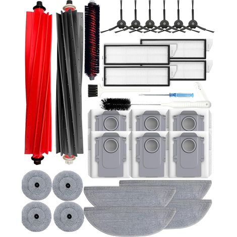 Lot de 30 accessoires pour aspirateur Roborock S8 MaxV Ultra/S8 Max Ultra, 2 brosses principales, 4 filtres HEPA, 4 serpillères latérales, 6 sacs à poussière, 6 brosses latérales, 1 brosse (1/5)