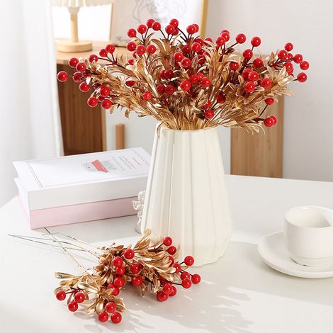 Guirlande De Baies Artificielles - Branches De Baies En Mousse Avec Fil Flexible - Pour Décoration De Noël Sur Cheminée Table Vase Ou Mur - 2 Pièces - 35 Cm (1/5)