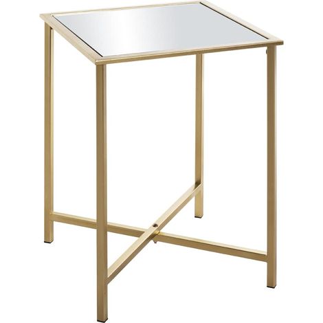 Table d'appoint carrée en métal doré avec Miroir de 5 mm, Table Basse carrée - Dimensions : L 39 x H 53 x P 39 cm Style : Art déco (1/5)
