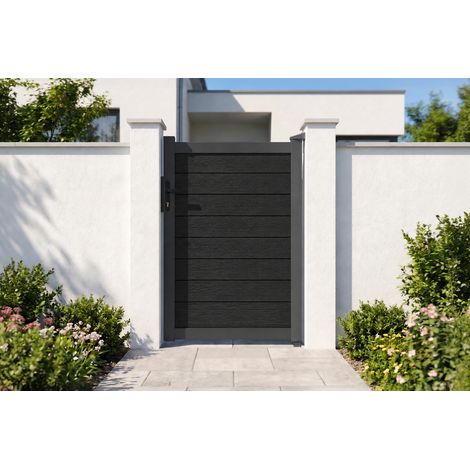 Portillon bois composite plein 1m ATHOS H.160cm gris anthracite avec cadre aluminium (1/5)