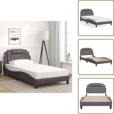 The Living Store Cadre de lit sans matelas gris 100x200 cm similicuir - Lit Plateforme - Tête De Lit - Cadre De Lit Design - Lit Double - Literie (1/5)