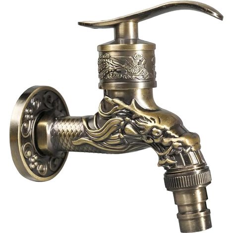 Inch Antique Brass Garden Faucet with Retro Carved Dragon-Shaped Design, for Home, Kitchen, Bathroom, Garden, Fountain and Outdoor Space, Garden Tap