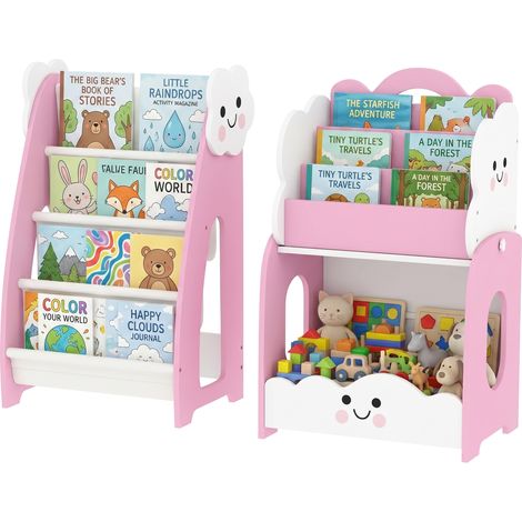 AIYAPLAY Libreria Bambini 3-in-1: 4 Scomparti, 3 Ripiani, Rosa. (1/5)