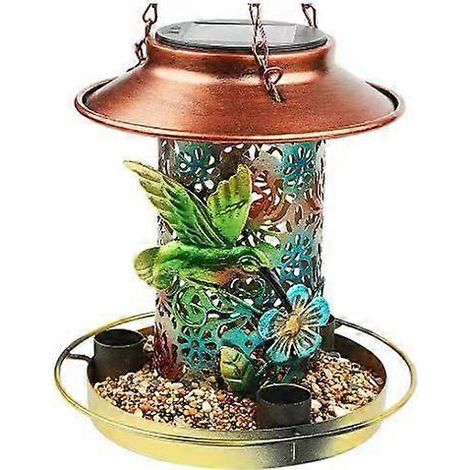 Outdoor Courtyard Garden Tree Hanging Lights Iron Art Hanging Decoration Feeding Solar Bird Feeder (1/3)