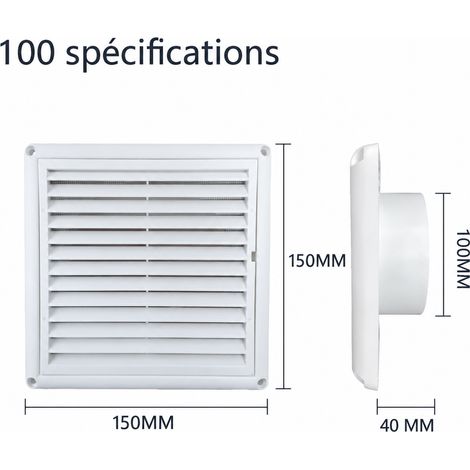 Grille d'aération extérieure carrée fixe 100 mm n°1 avec filtre pour VMC et sèche-linge 1 100mm 15 × 4 × 15 cm 120 g – Livraison gratuite