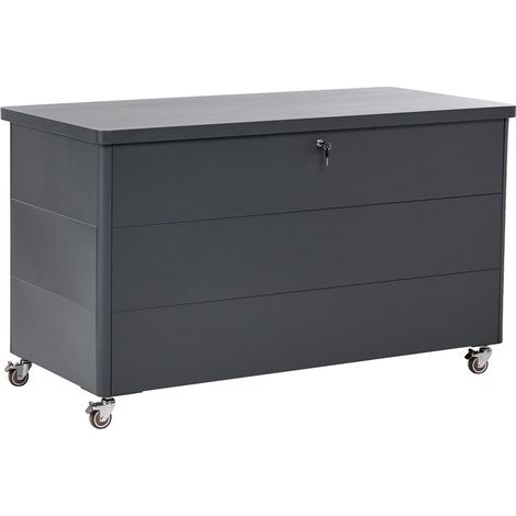 Aufbewahrungsbox KYMI 136 cm 55 cm Metall mit Rädern Dunkelgrau (1/5)