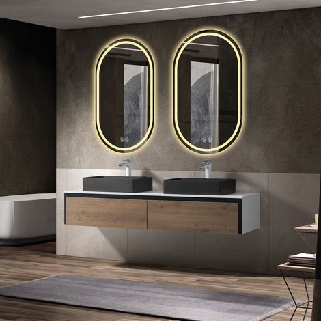Miroir de salle de bain LED 60x90 cm, ovale sans cadre, antibuée, tactile, argenté DESVIAE (1/5)