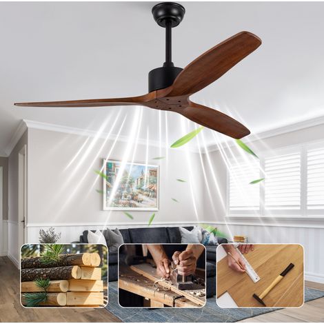 Ventilateur de plafond 52" sans lumière, 3 pales en bois massif, télécommande HAVRYA (1/5)