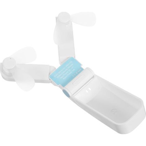 Tragbarer und faltbarer USB-Ventilator mit zwei Ventilatorköpfen aus leichtem Kunststoff mit einem 500-mAh-Akku, für Reisen und Bürogebrauch, kompatibel mit Damensandalen. (1/5)