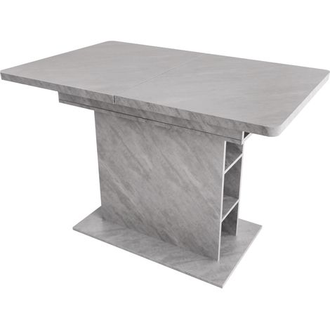 Table à manger extensible rectangulaire avec rangement, structure en métal et plateau effet béton (1/5)