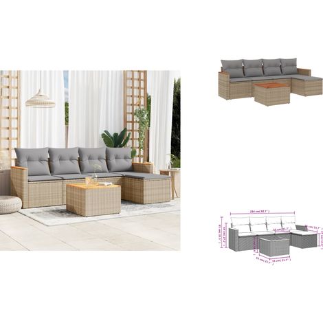 6-tlg. Garten-Sofagarnitur mit Kissen Beige Poly Rattan - Gartenmöbel Set - Gartensorte - Lounge Möbel - Outdoor Sofa - Rattan Gartenmöbel (1/3)