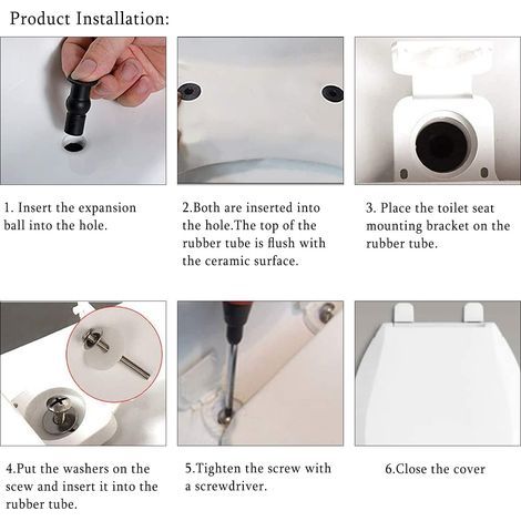 Kaelt - fixations de charnière de siège de toilette, vis d'expansion de couvercle de toilette, ensemble de vis de siège de toilette, pièces de rechange de couvercle de toilette (1/5)