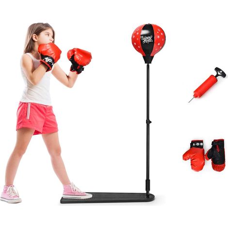 COSTWAY Punchingball 85-130cm hoehenverstellbar, Standboxball Kinder Boxset, Boxsack Set, inkl. Boxhandschuhe und Handpumpe (1/5)