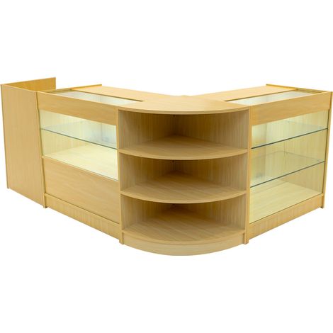 Comptoirs de Vente en MDF Érable à LED Blancs Ensemble Theia LM60 TB60 K900 C900 3 Unités de Rangement Étagères Internes Portes Coulissantes Verouillables Réception Bureau Vêtements [Clés INCLUS] (1/5)