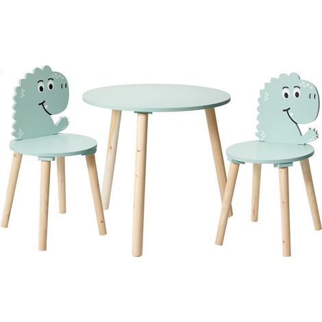 Table en bois avec 2 chaises pour enfants, motif dinosaure, hauteur 50 cm. (1/3)