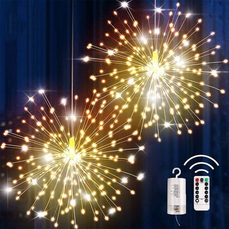 Guirlande Lumineuse Étoile - 200 LED Fil de Cuivre - 8 Modes - Alimentation Piles AA - IP65 - Blanc Chaud - Pour Décoration Intérieure Extérieure Fêtes Mariages Jardin (1/5)