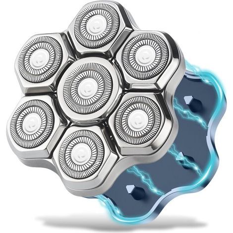 Ersatzköpfe für Magnetrasierer – 7 wasserdichte Doppelring-Rotationsklingen für Männer mit Glatze – Kompatibel mit Freebird, Wyklaus und Shpavver (Silber) (1/5)