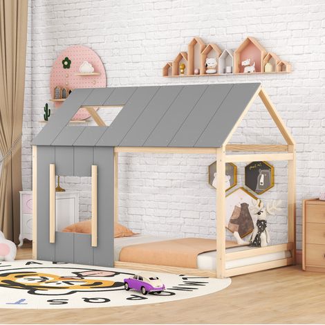 Bett Hausbett platzsparend 90x200 Kiefernholz Natur OKMYHOME (1/5)
