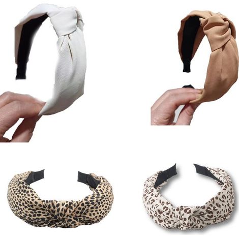Conjunto de 4 diademas para mujer: diademas bonitas para mujer, diademas de tela con ala ancha y estampado de leopardo (1/5)