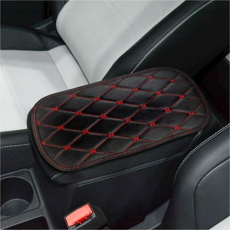 Coussin en Cuir de Console Centrale, Housse pour Console Centrale pour Accoudoir, Protection Housse d'accoudoir Couvercle Intérieur Accessoires pour Console Centrale(Noir/Rouge) (1/5)
