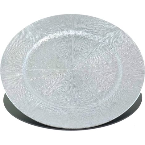 Weihnachtsdeko Teller Silberfarben mit Strukturoberfläche Ø 33 cm - Kunststoff (1/2)