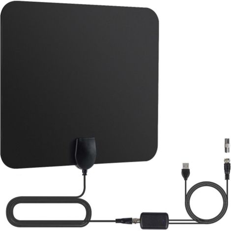 Antenne TV HD - Amplificateur Intégré - Réception 360° - Pour Intérieur et Extérieur - Compatible 4K 1080p 720p - Câble Coaxial Inclus - 1 Pièce