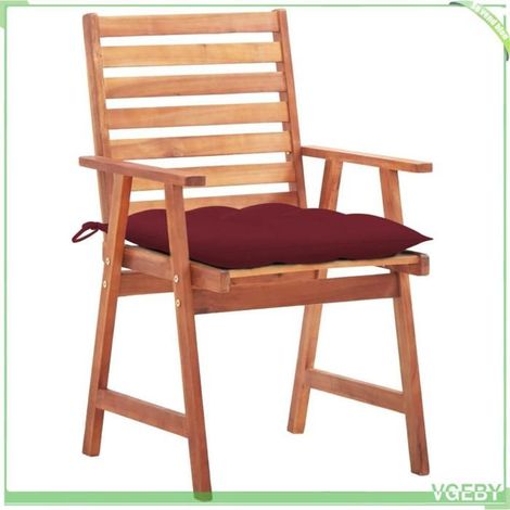 Chaises à manger d'extérieur - FAFEICY - 3064371 - Acacia massif - Coussins imperméables - Rouge bordeaux (1/5)